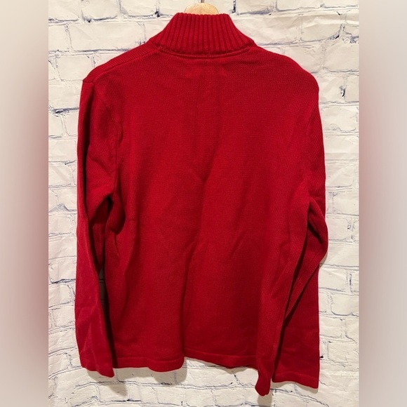 Men's Eddie Bauer Red 1/4 Zip Mock Neck 100% Cotton Sweater size M - Picture 2 of 4